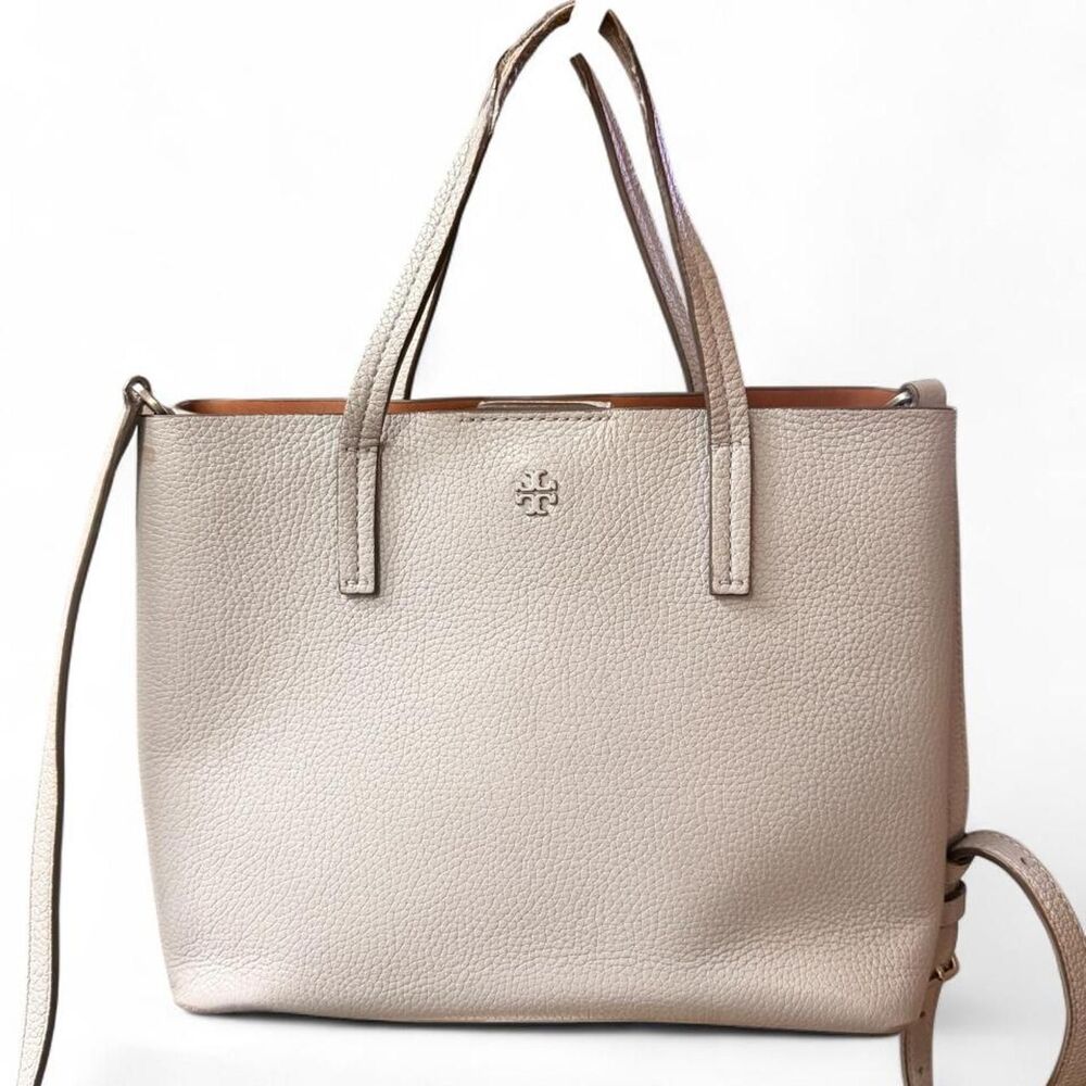 Tory Burch Blake Small Pebbled Leather Tote Gray Crossbody Satchel Bag